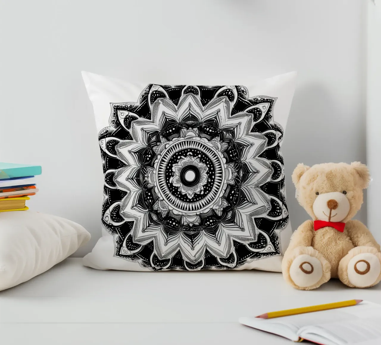 Mandala in bianco e nero cuscino da Spiritual Touch