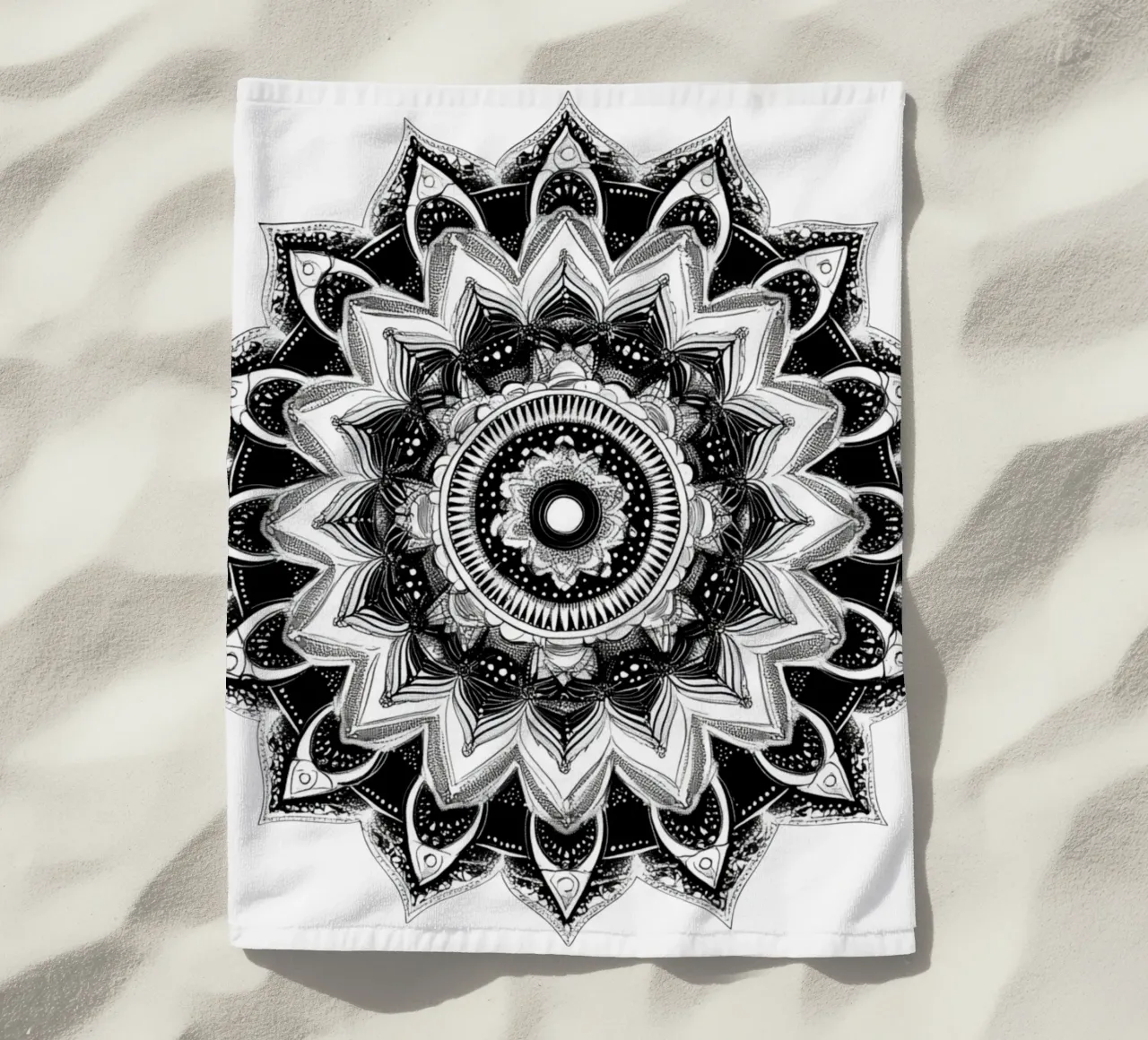 Mandala in bianco e nero telo mare da Spiritual Touch