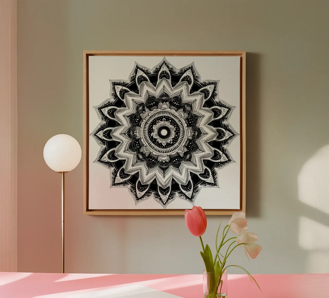 Mandala in bianco e nero tela con Cornice a cassetta da Spiritual Touch