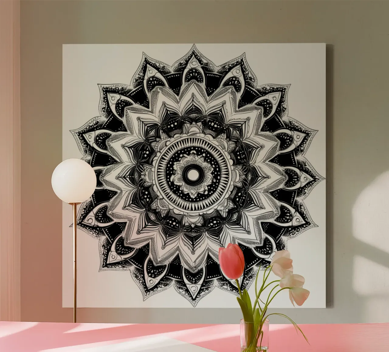 Mandala in bianco e nero tela con Cornice a cassetta da Spiritual Touch
