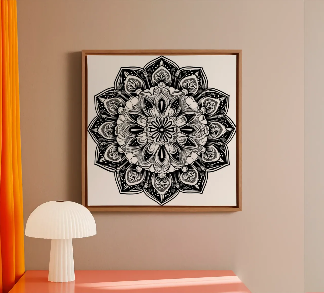 Mandala in bianco e nero tela con Cornice a cassetta da Spiritual Touch