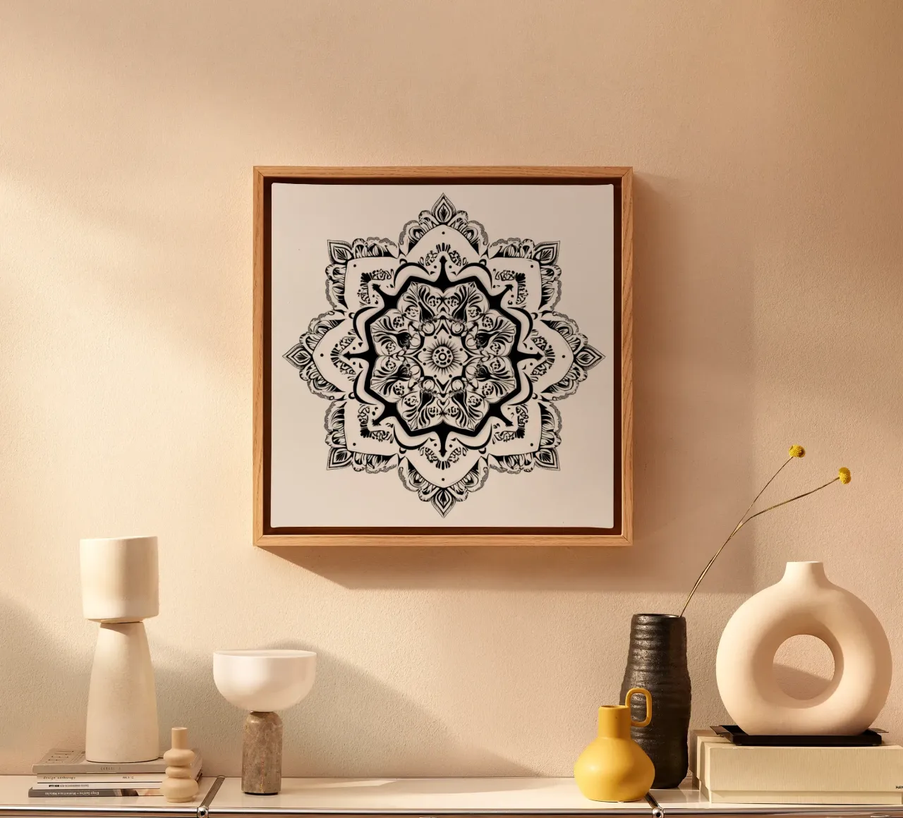 Mandala in bianco e nero tela con Cornice a cassetta da Spiritual Touch