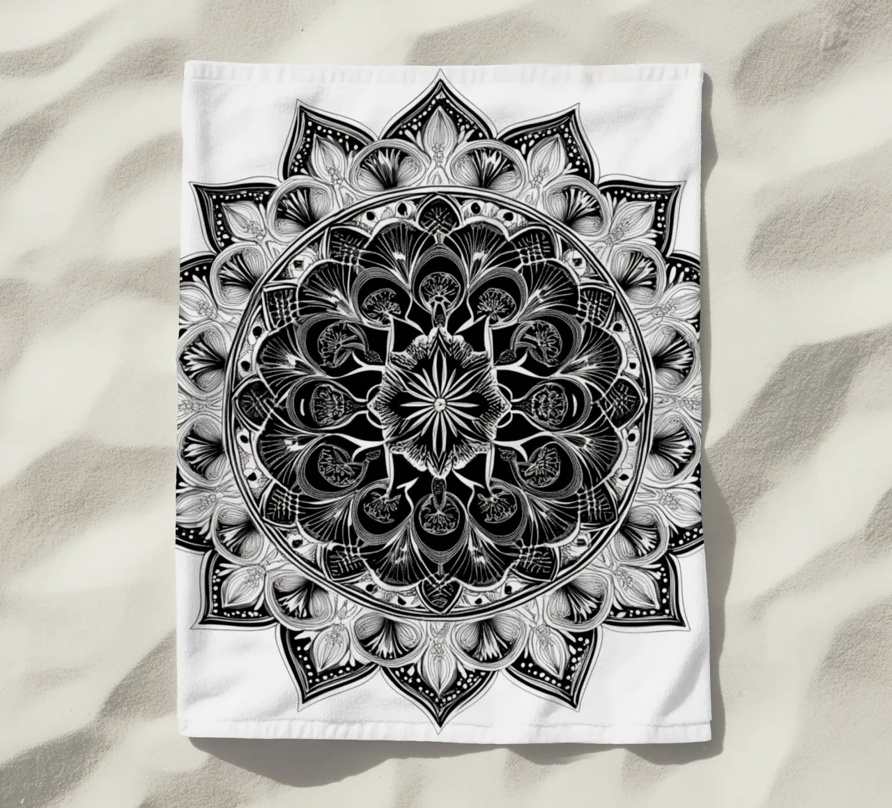 Mandala in bianco e nero telo mare da Spiritual Touch
