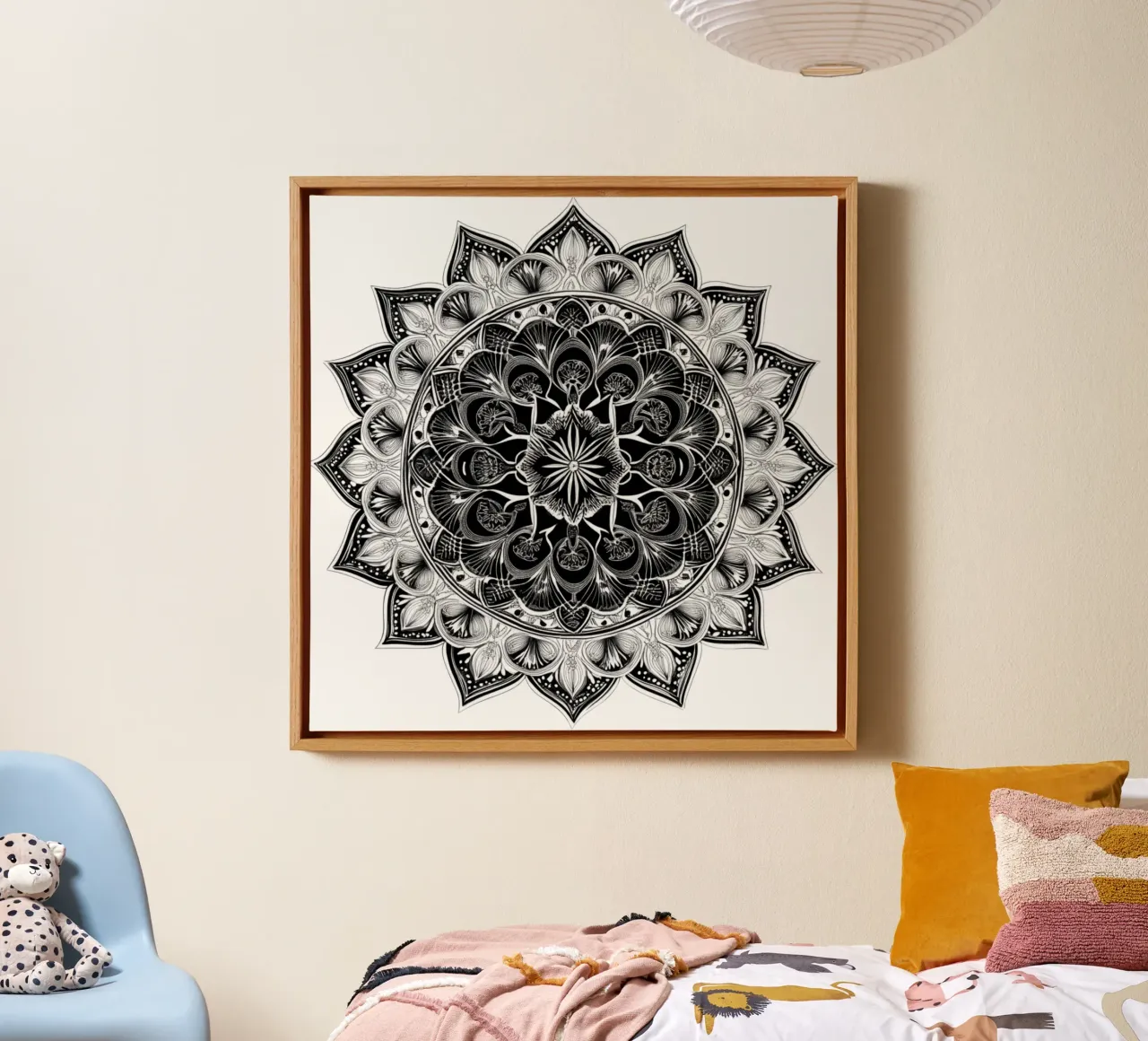 Mandala in bianco e nero tela con Cornice a cassetta da Spiritual Touch