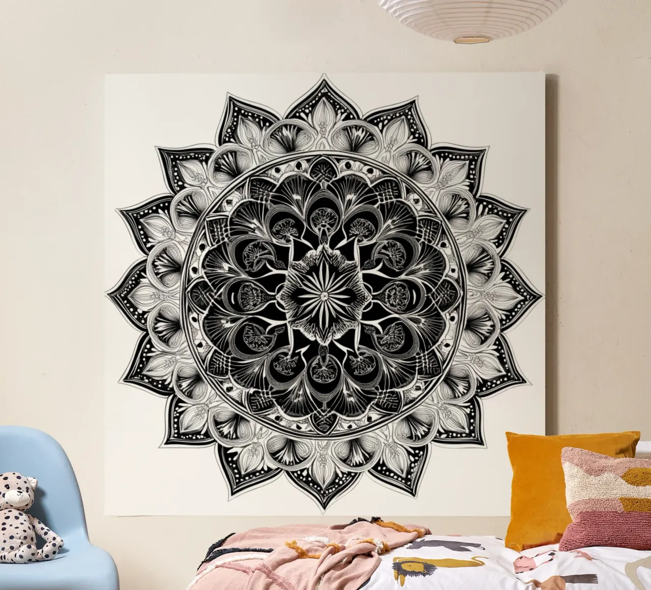 Mandala in bianco e nero tela con Cornice a cassetta da Spiritual Touch