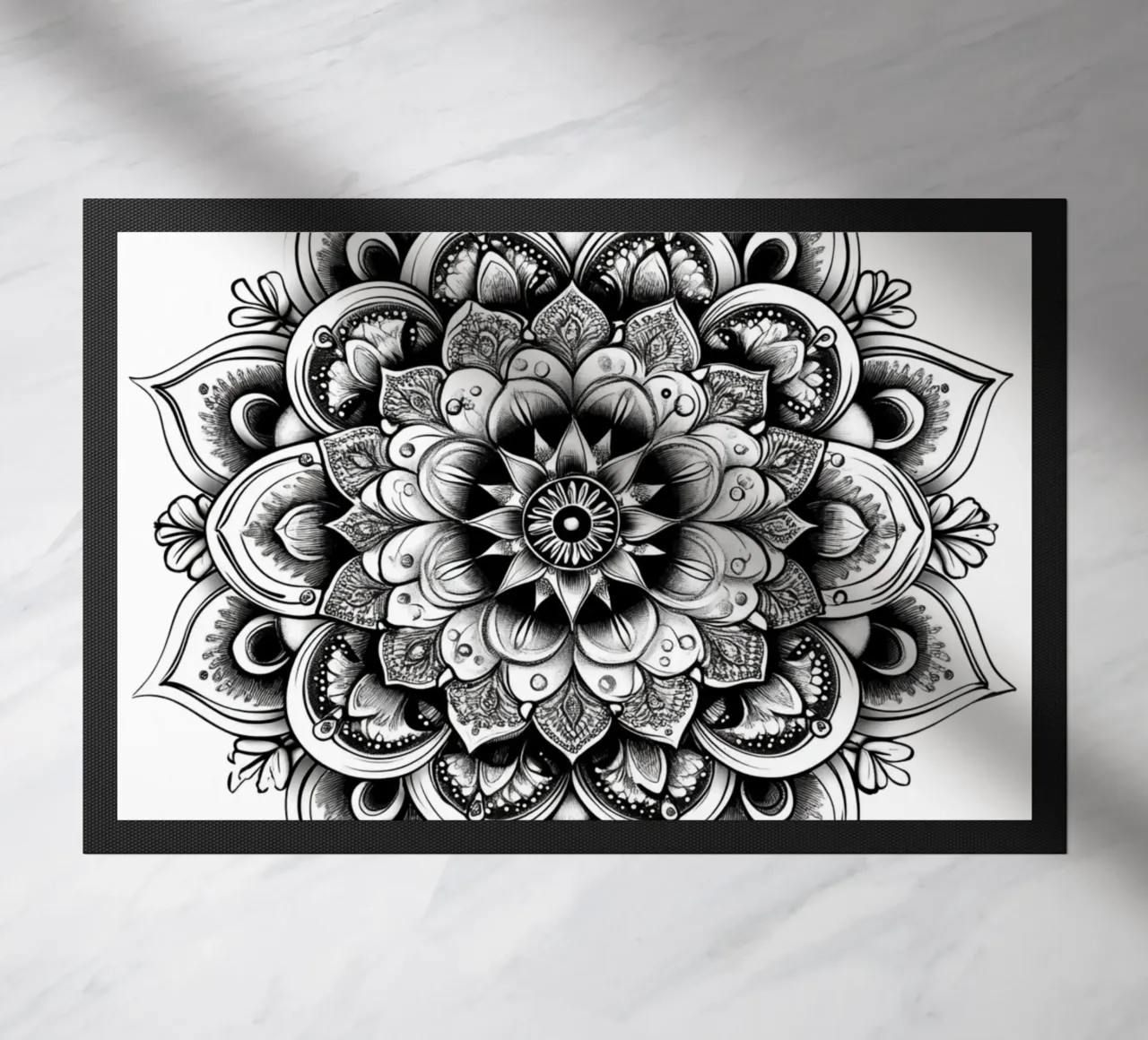 Mandala in bianco e nero zerbino da Spiritual Touch