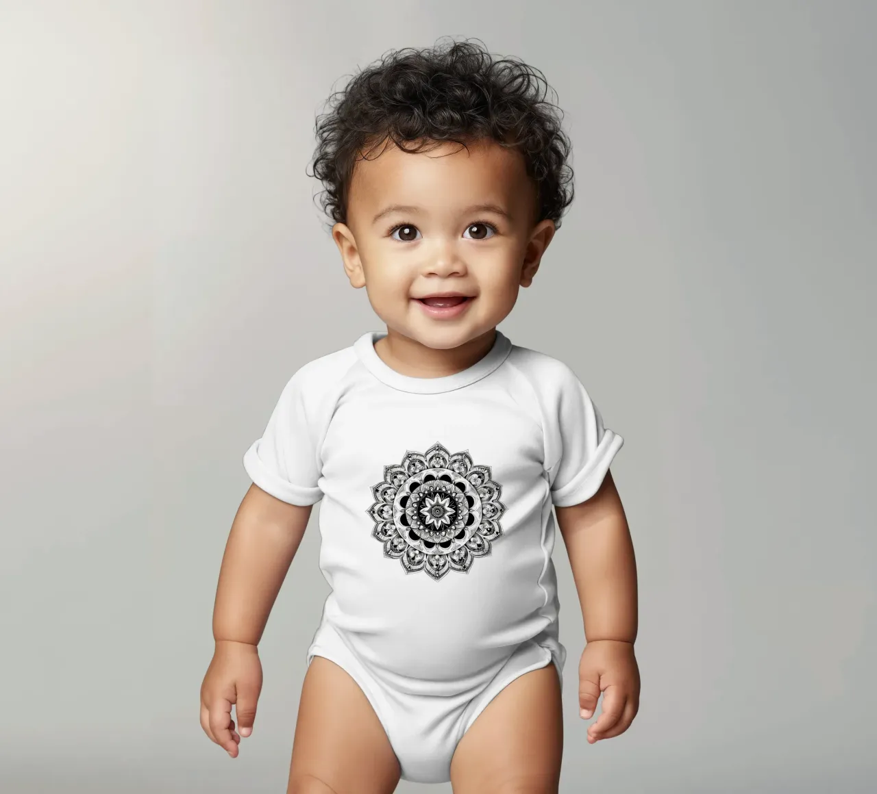 Mandala in bianco e nero body neonato maniche corte da Spiritual Touch