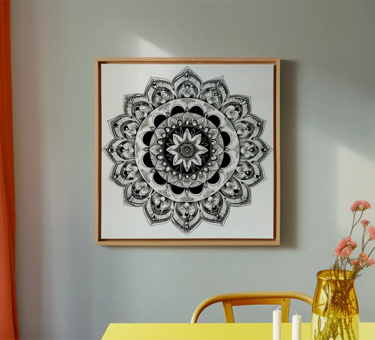 Mandala in bianco e nero tela con Cornice a cassetta da Spiritual Touch