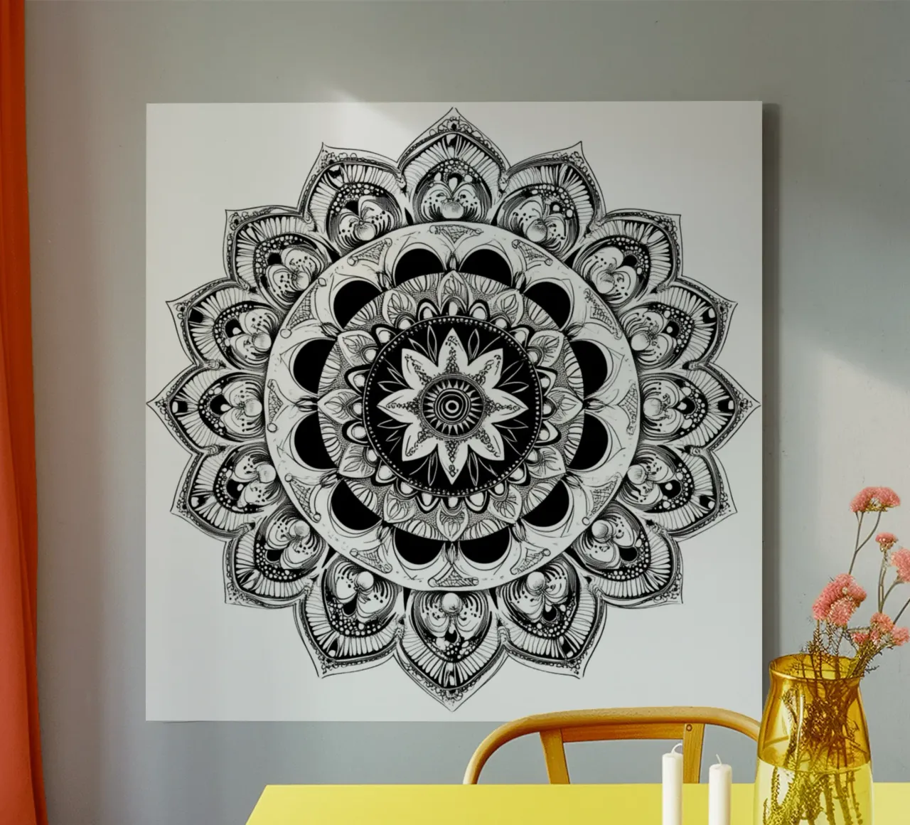 Mandala in bianco e nero tela con Cornice a cassetta da Spiritual Touch