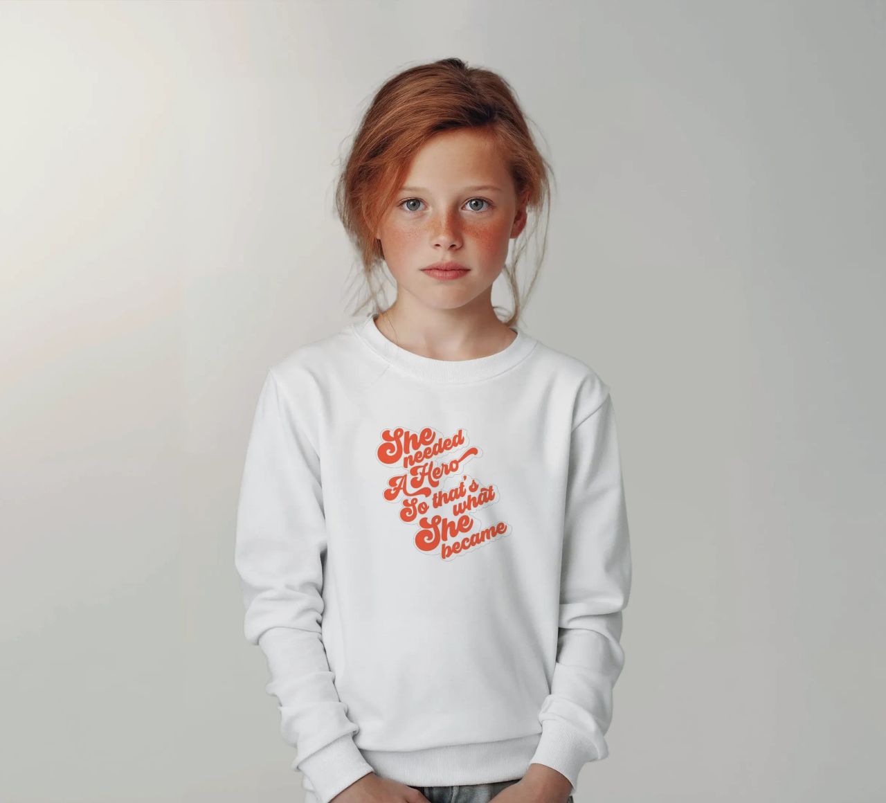 Ella necesitaba un héroe - Groovy Typographic Print sudadera para niño de Dominique Vari Words