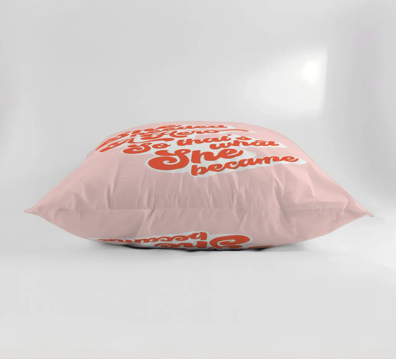 She Needed a Hero • Groovy Typographic Print decorative cushion by Dominique Vari Words