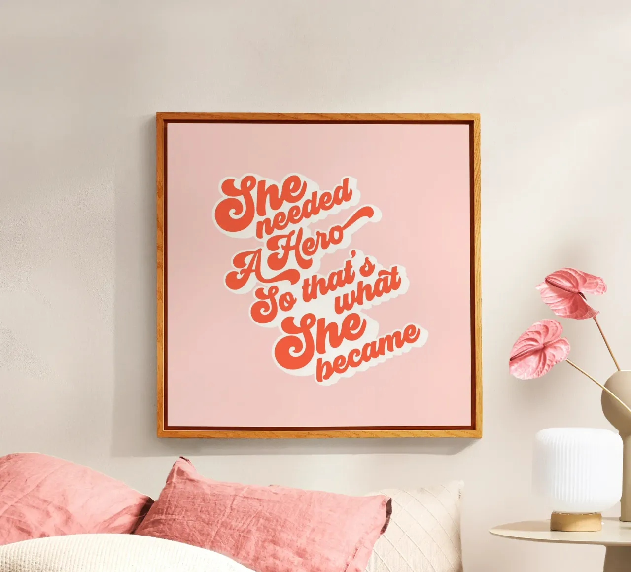 Sie brauchte einen Helden - Groovy Typographic Print Acryl-Glas von Dominique Vari Words