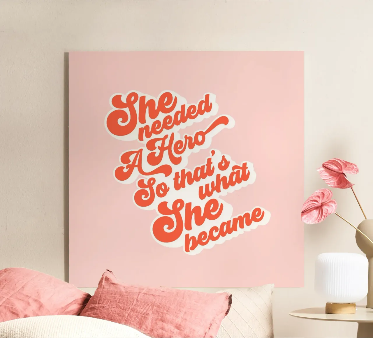 Sie brauchte einen Helden - Groovy Typographic Print Acryl-Glas von Dominique Vari Words