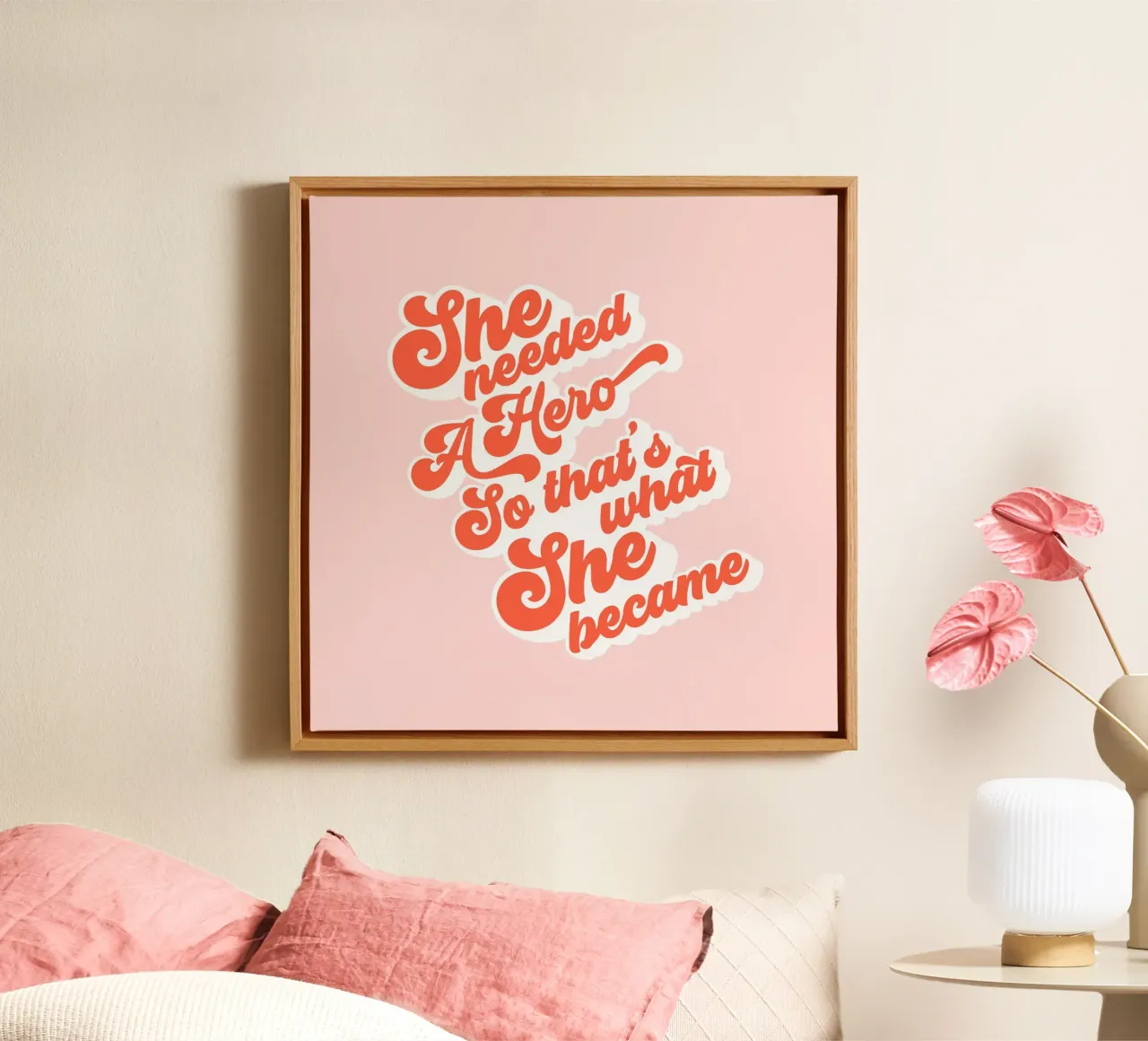 She Needed a Hero - Stampa tipografica groovy tela da Dominique Vari Words