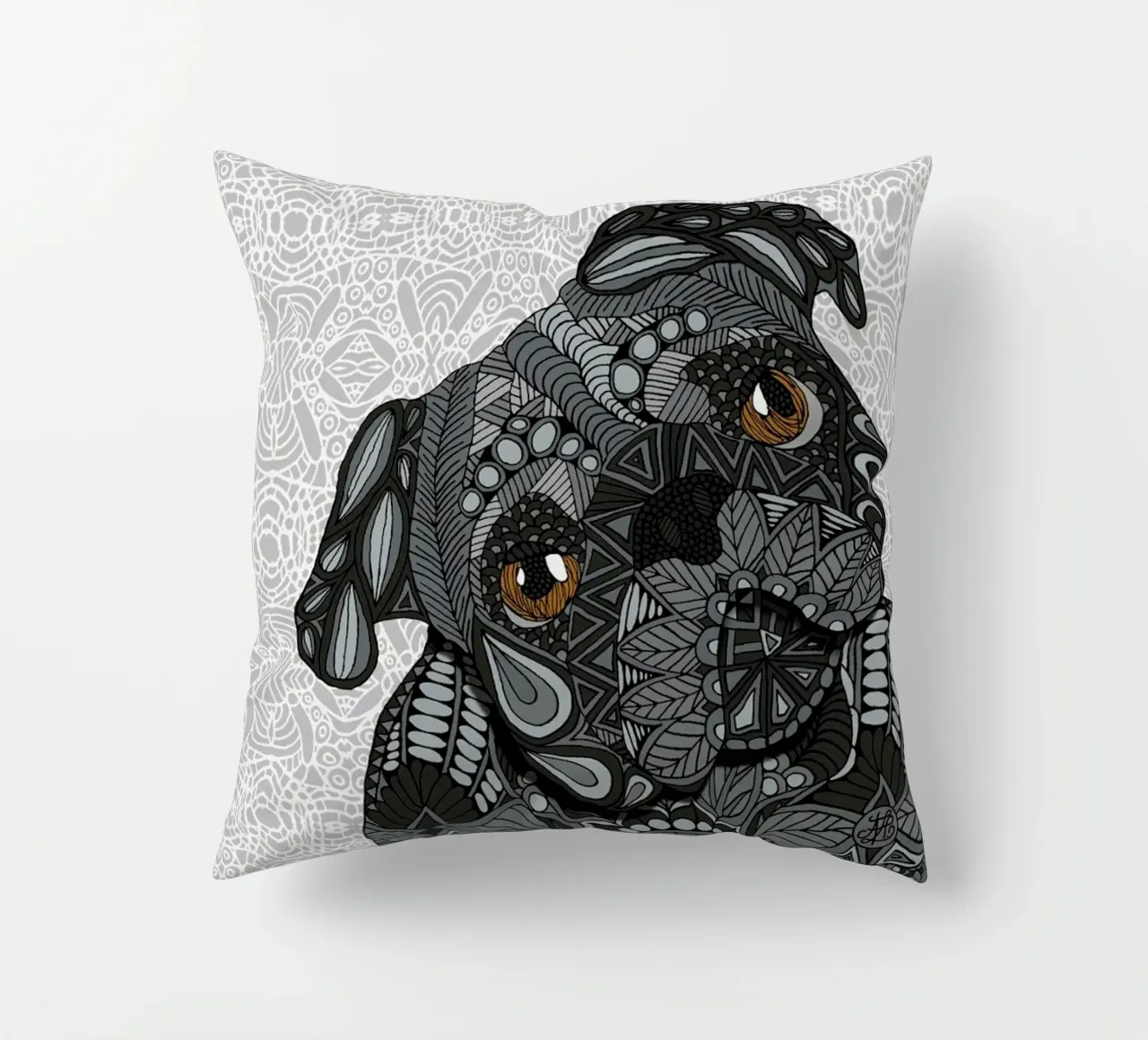 Black Pug cuscino da Angelika Parker