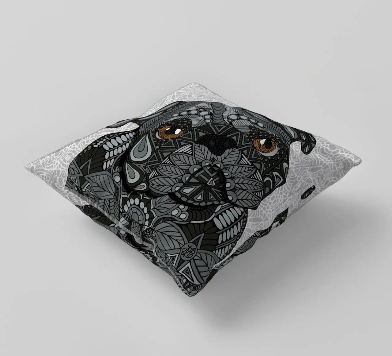 Black Pug cuscino da Angelika Parker