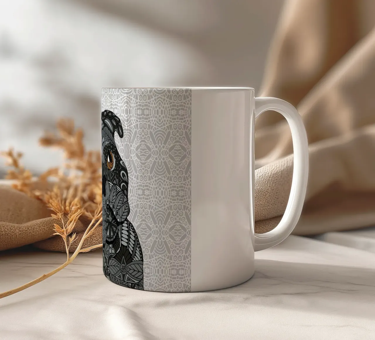 Black Pug tazza in ceramica da Angelika Parker
