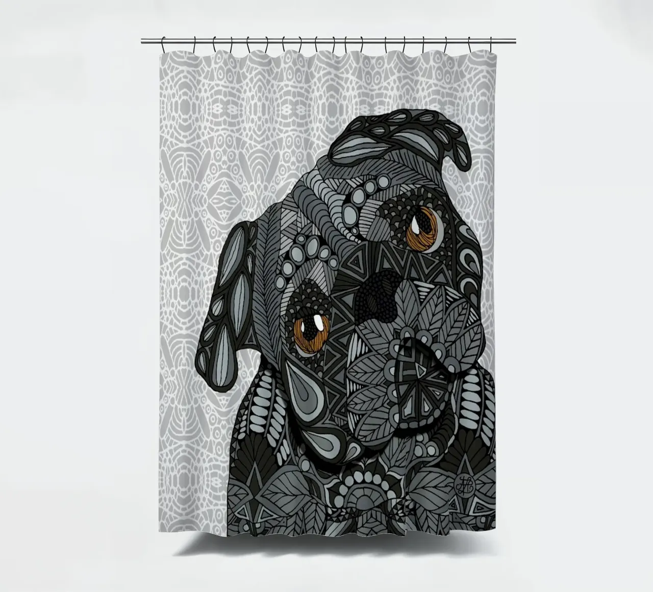 Black Pug Duschvorhang von Angelika Parker