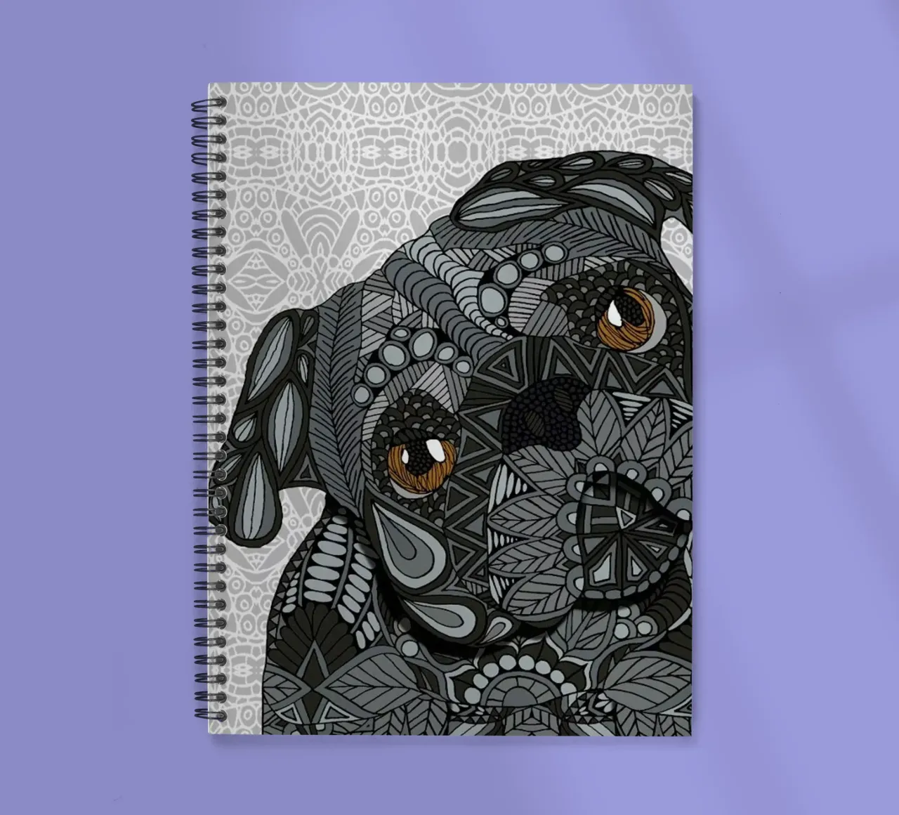 Black Pug spiral notebook by Angelika Parker