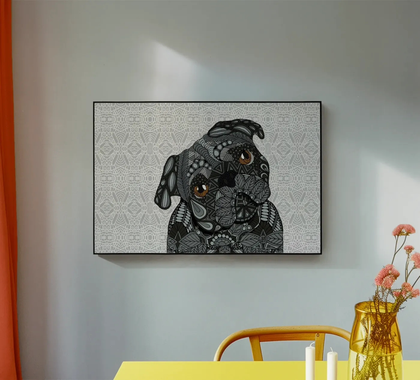 Black Pug acrylic glass by Angelika Parker
