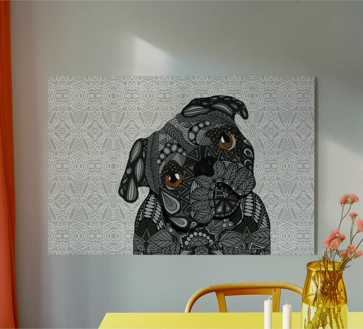 Black Pug acrylic glass by Angelika Parker