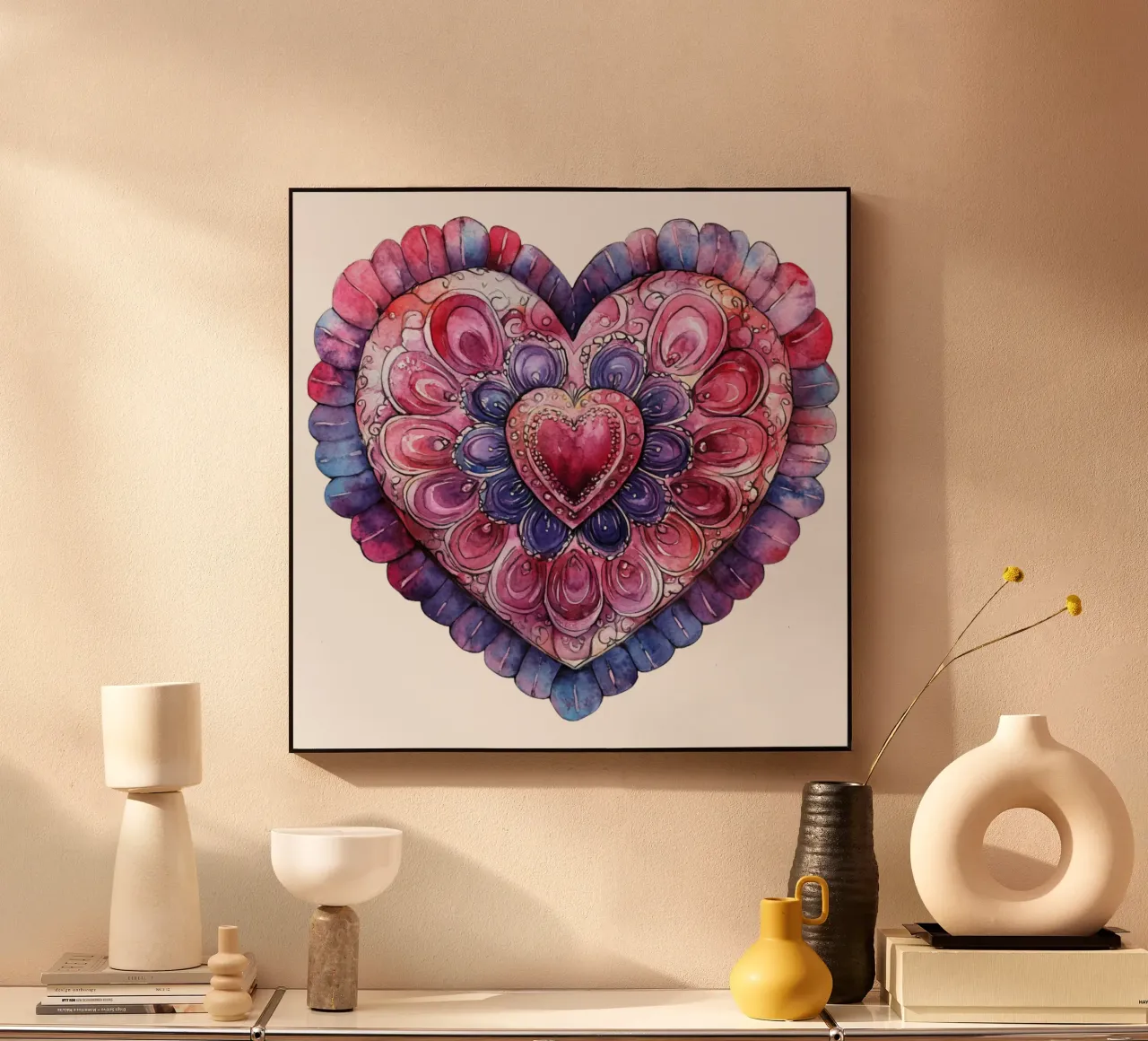 Mandala dell'amore ad acquerello alluminio dibond da Spiritual Touch