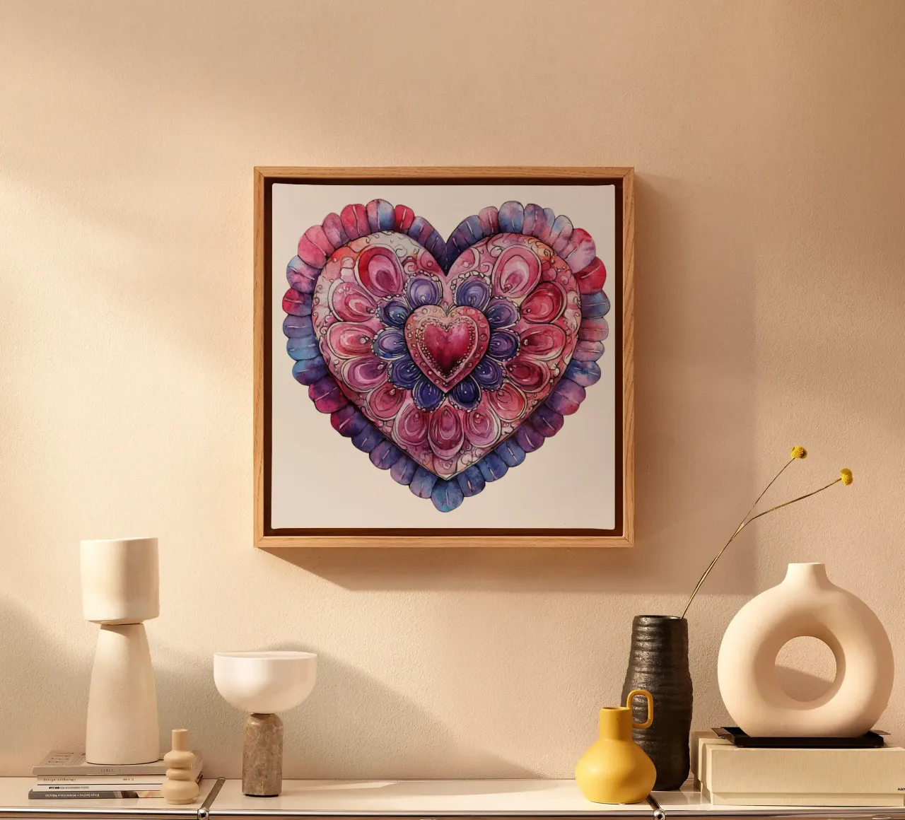 Mandala in aquarel canvas met Baklijst van Spiritual Touch