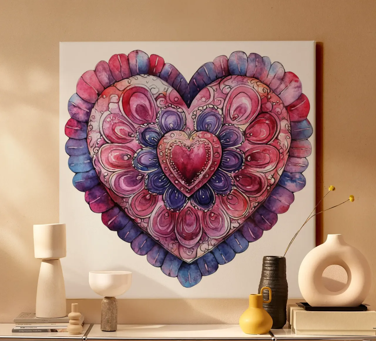 Mandala in aquarel canvas met Baklijst van Spiritual Touch