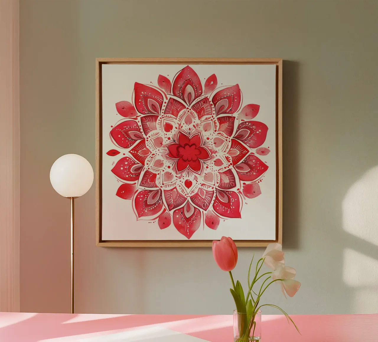 Mandala in aquarel canvas met Baklijst van Spiritual Touch