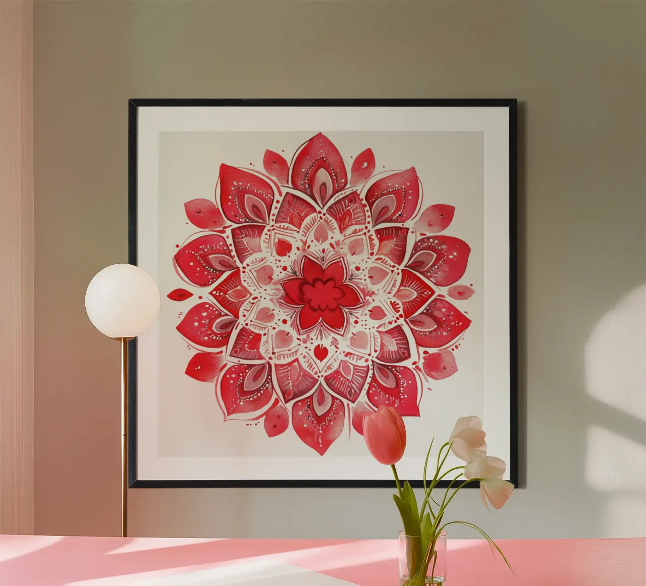 Mandala dell'amore ad acquerello poster con telaio in legno da Spiritual Touch