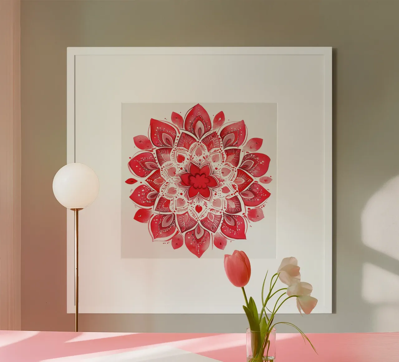 Mandala dell'amore ad acquerello poster con telaio in legno da Spiritual Touch