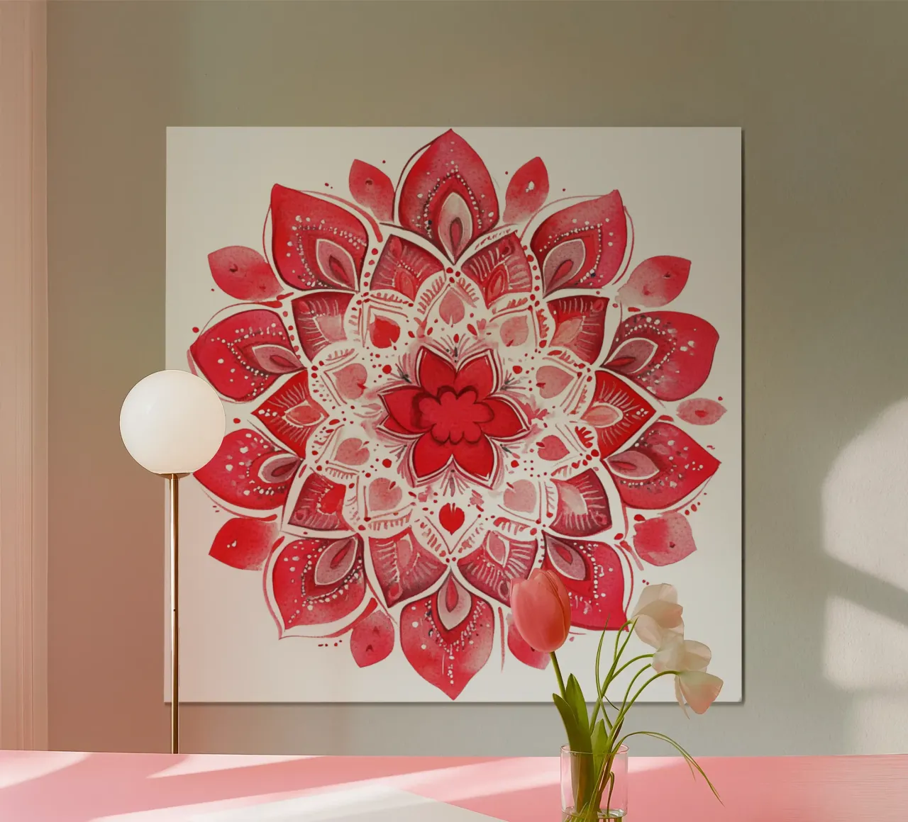 Mandala dell'amore ad acquerello poster con telaio in legno da Spiritual Touch