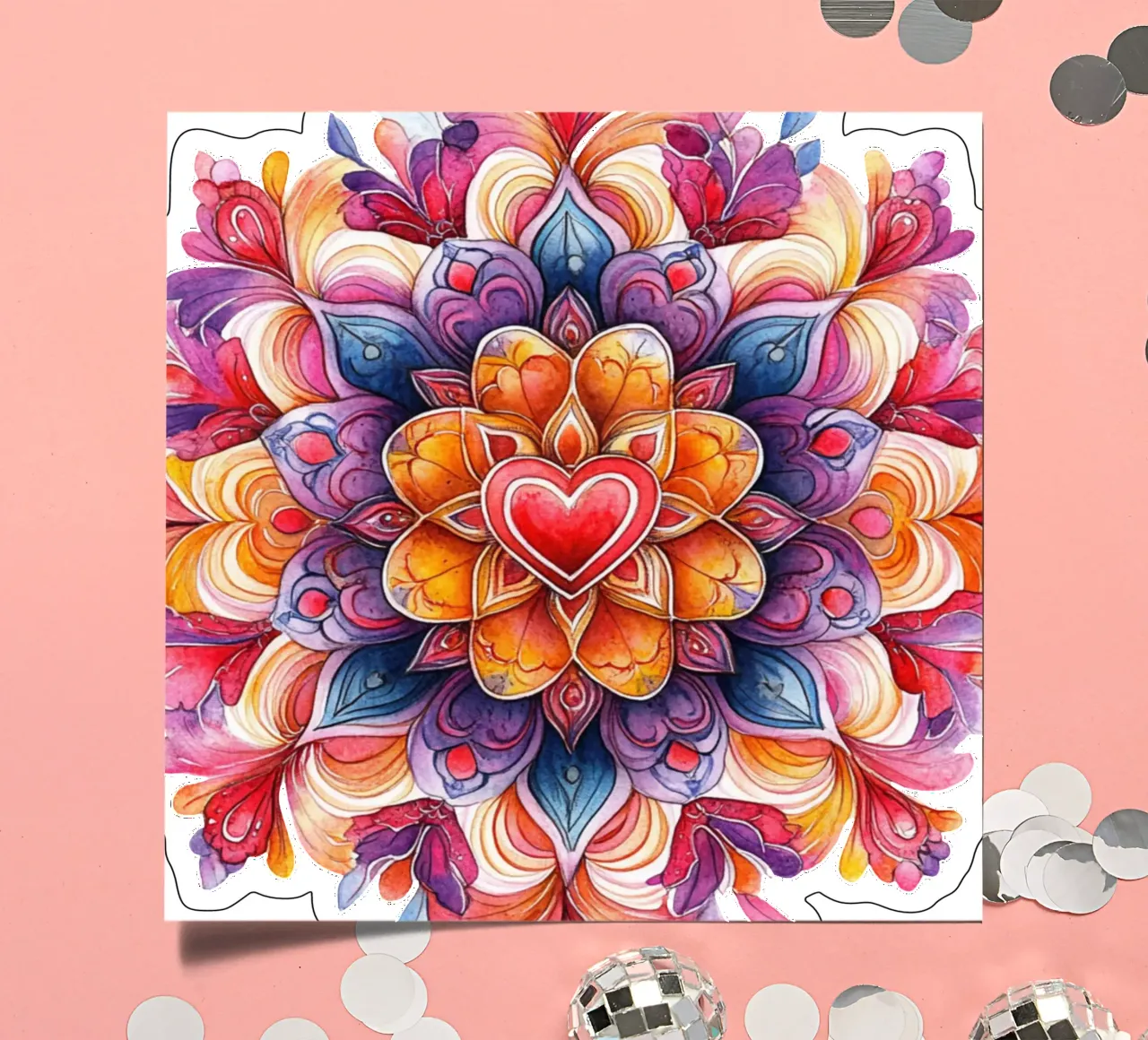 Aquarell-Liebes-Mandala Stickerbogen von Spiritual Touch