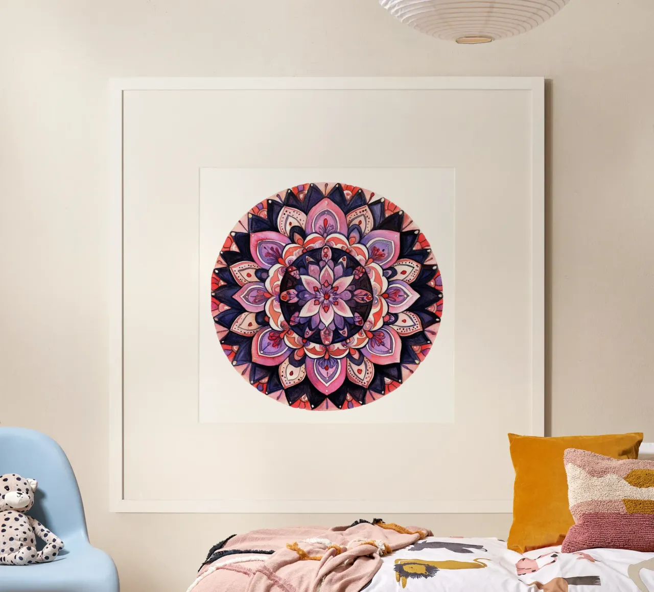 Mandala dell'amore ad acquerello poster con telaio in alluminio da Spiritual Touch