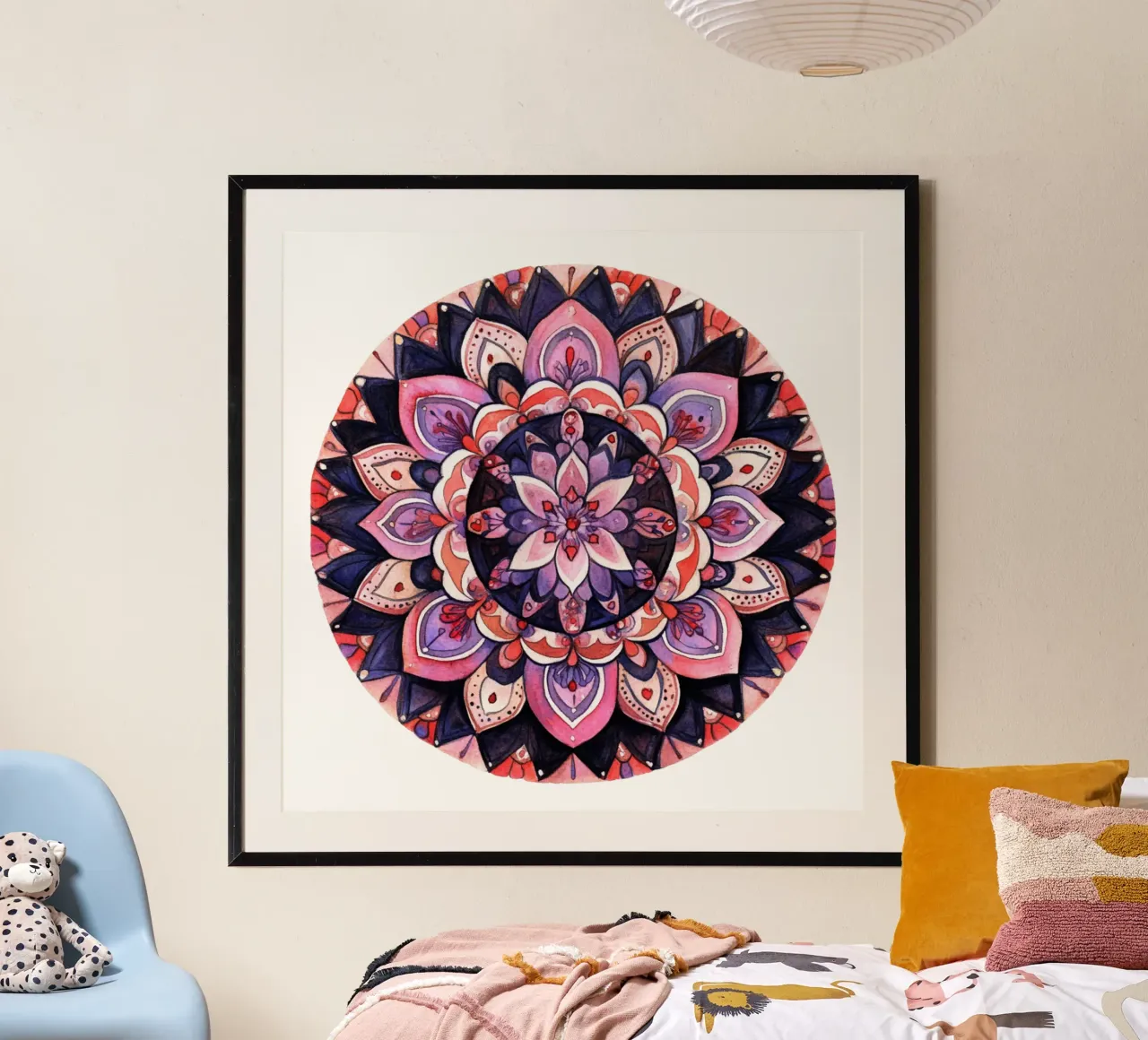 Mandala dell'amore ad acquerello poster con telaio in alluminio da Spiritual Touch