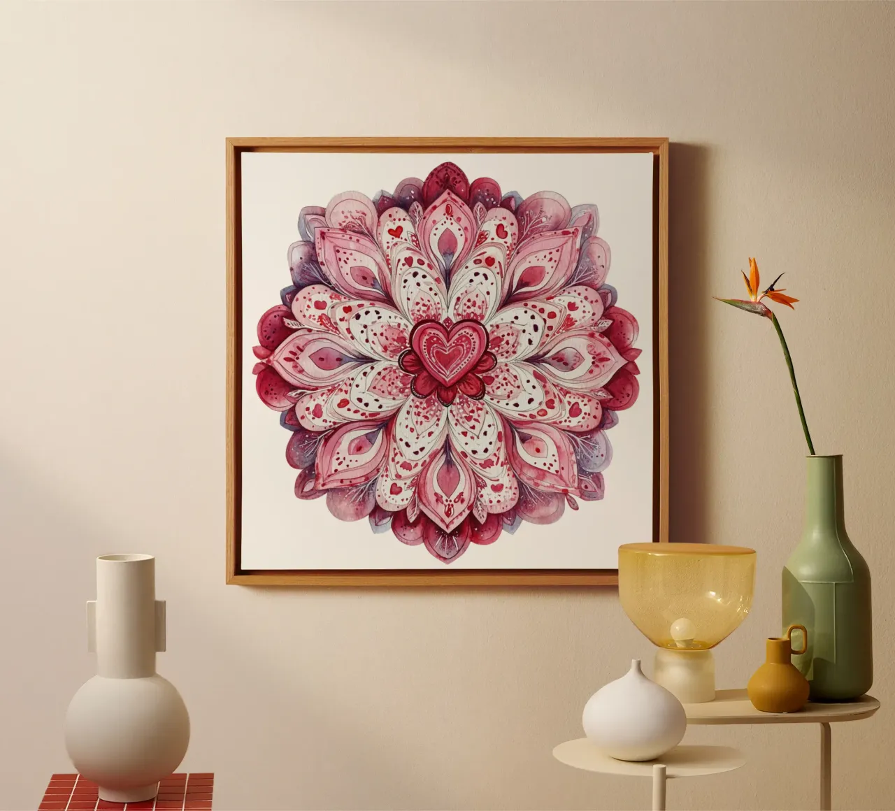 Mandala dell'amore ad acquerello tela con Cornice a cassetta da Spiritual Touch
