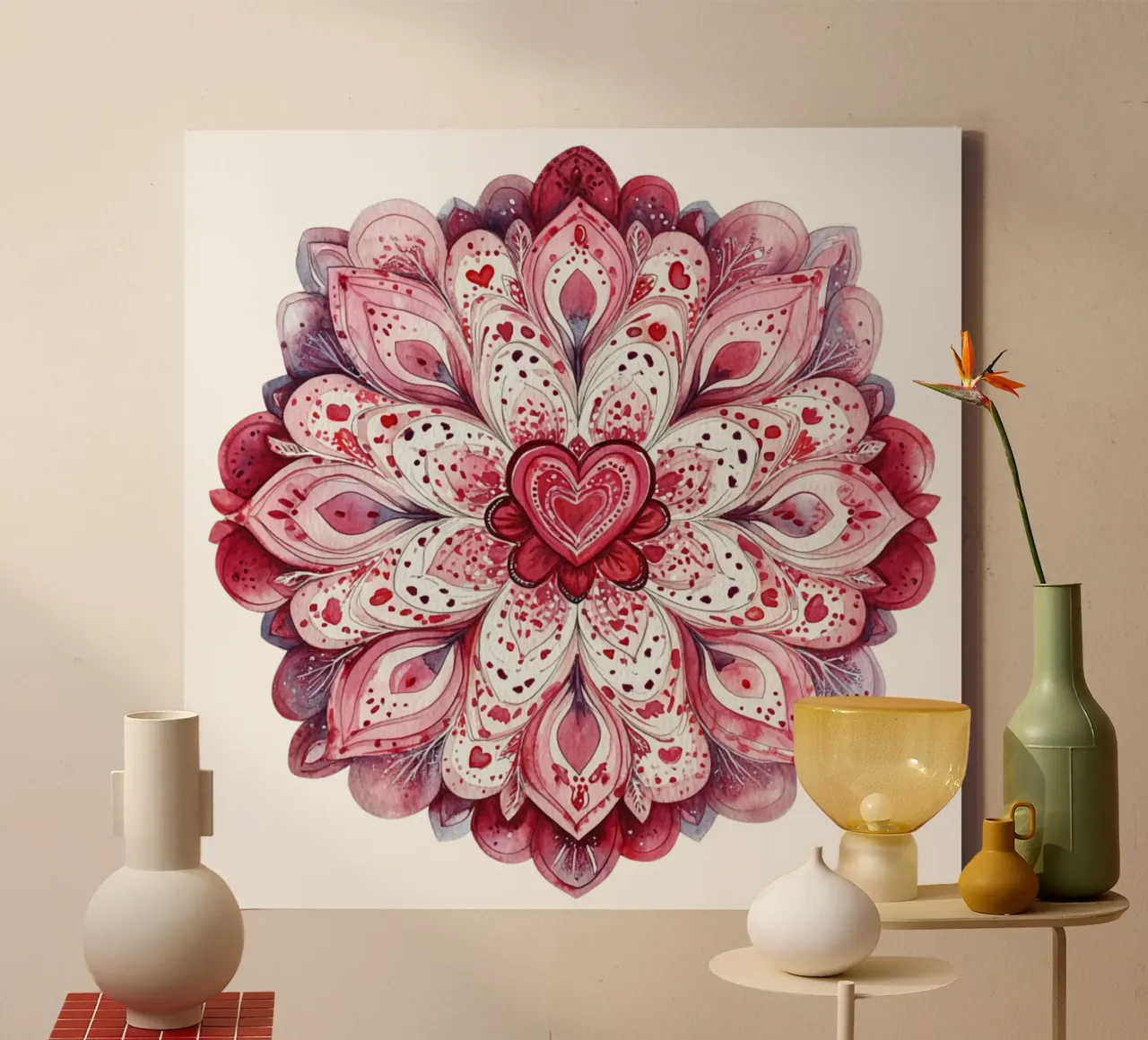 Mandala dell'amore ad acquerello tela con Cornice a cassetta da Spiritual Touch