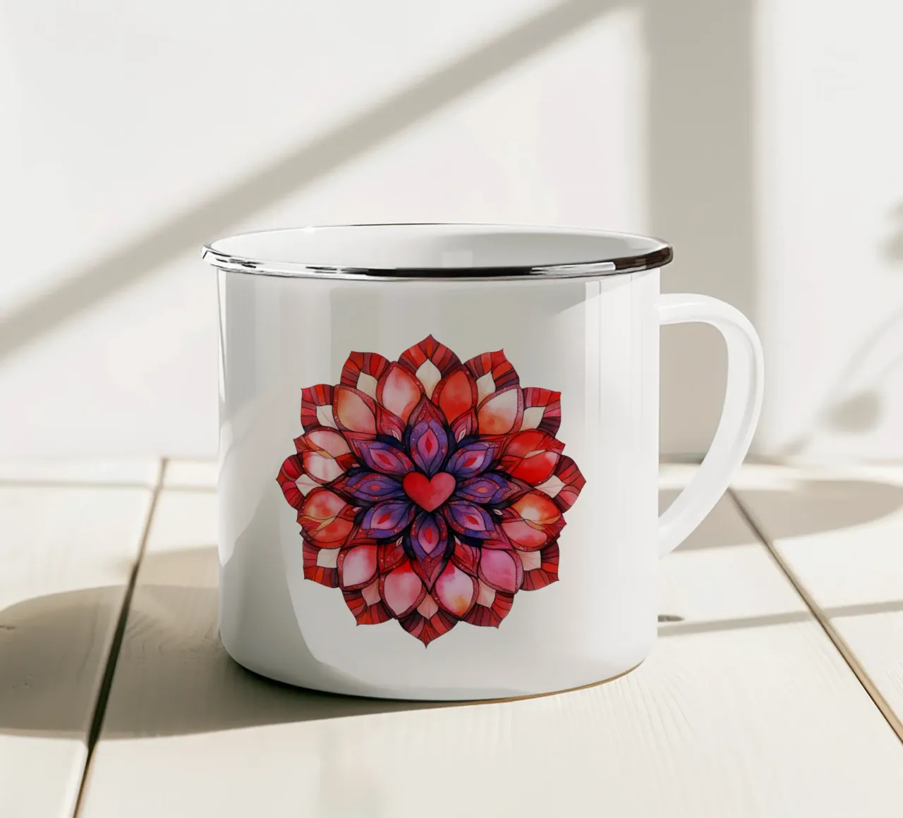 Mandala dell'amore ad acquerello tazza in smalto da Spiritual Touch