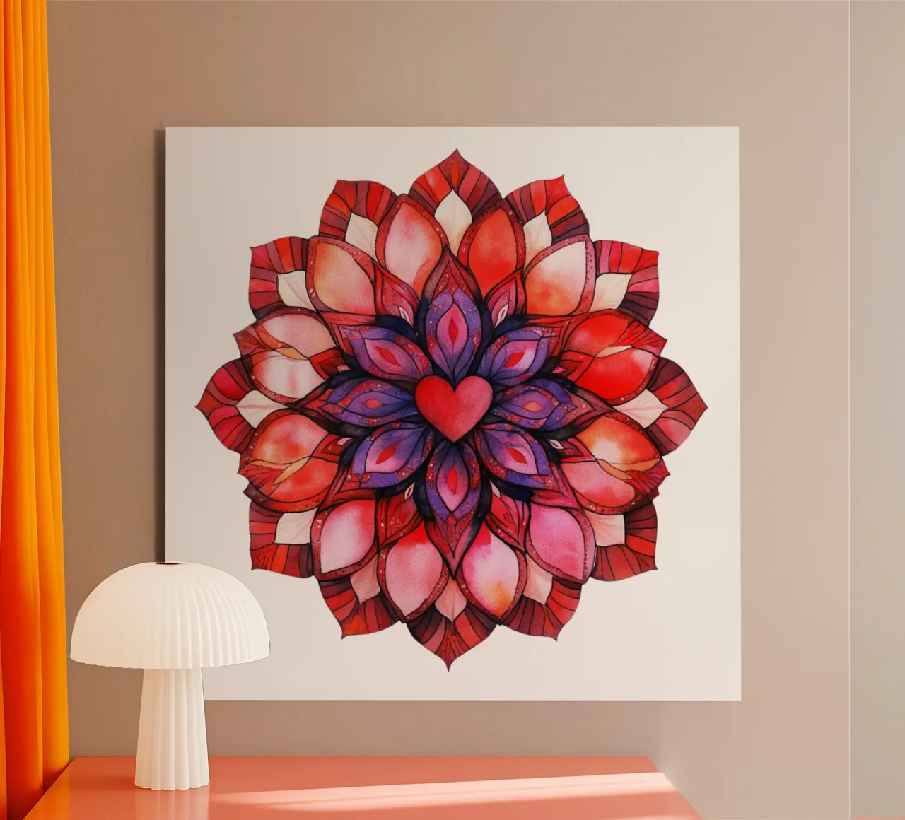 Mandala dell'amore ad acquerello alluminio dibond da Spiritual Touch