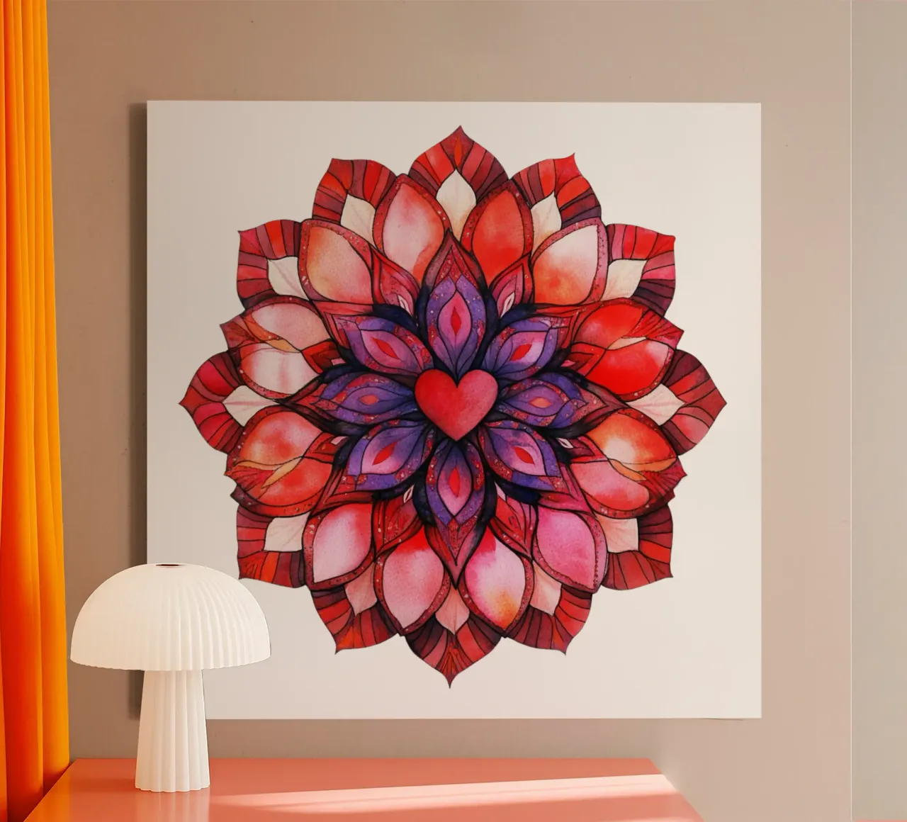 Mandala dell'amore ad acquerello tela con Cornice a cassetta da Spiritual Touch