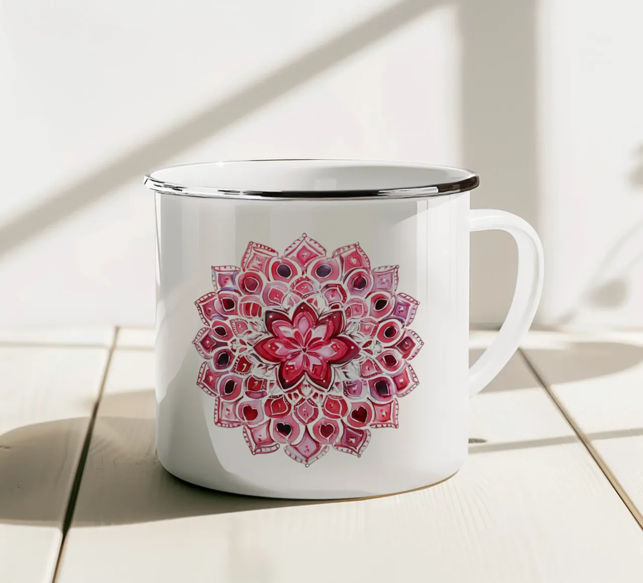Mandala dell'amore ad acquerello tazza in smalto da Spiritual Touch