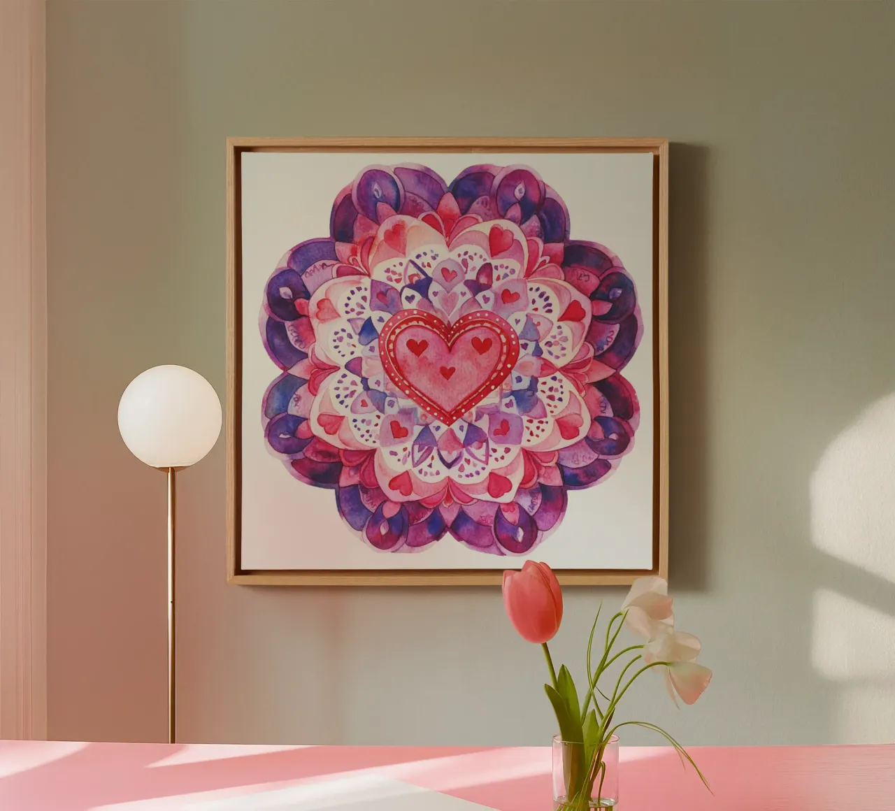 Mandala in aquarel canvas met Baklijst van Spiritual Touch