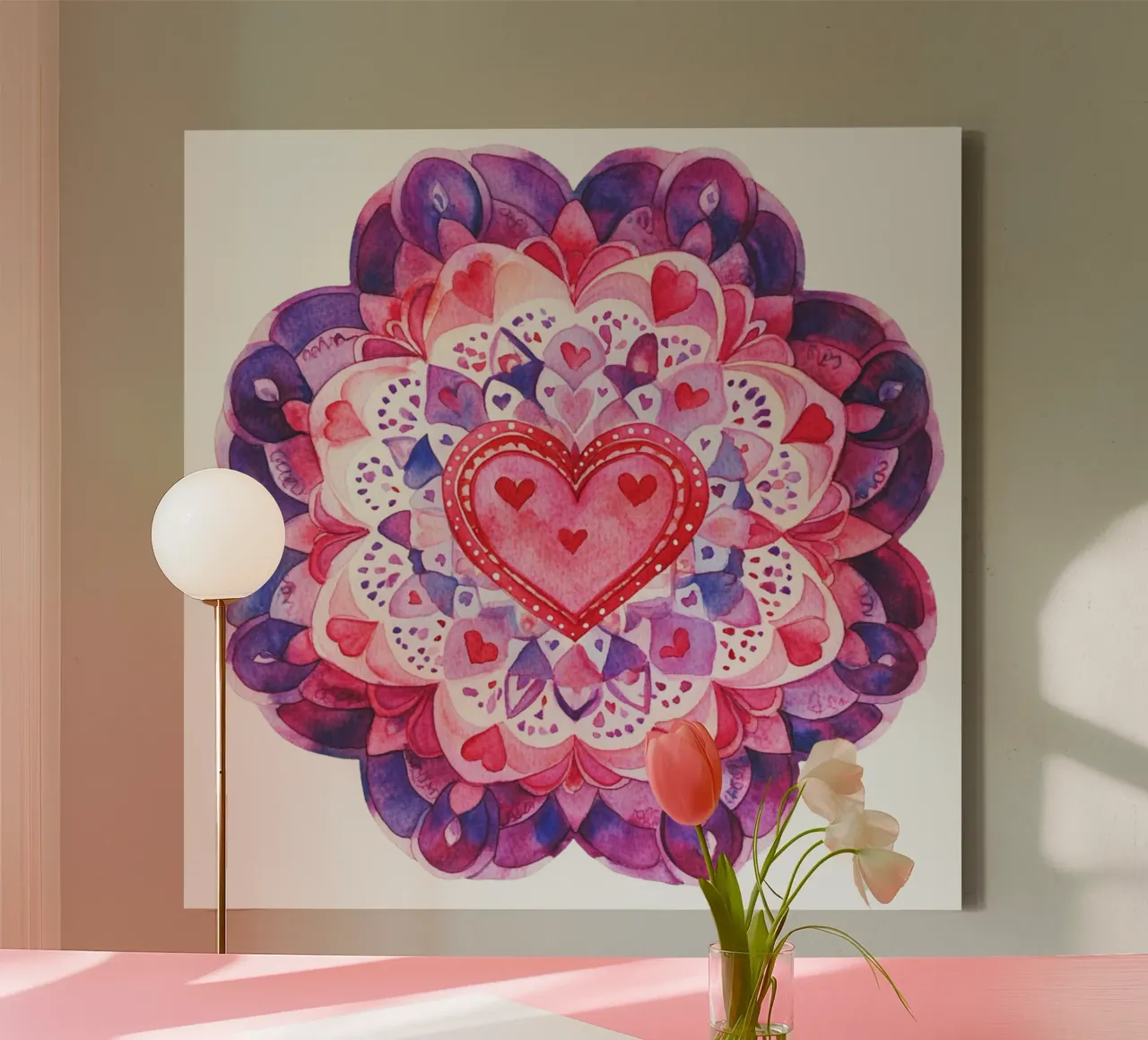 Mandala in aquarel canvas met Baklijst van Spiritual Touch