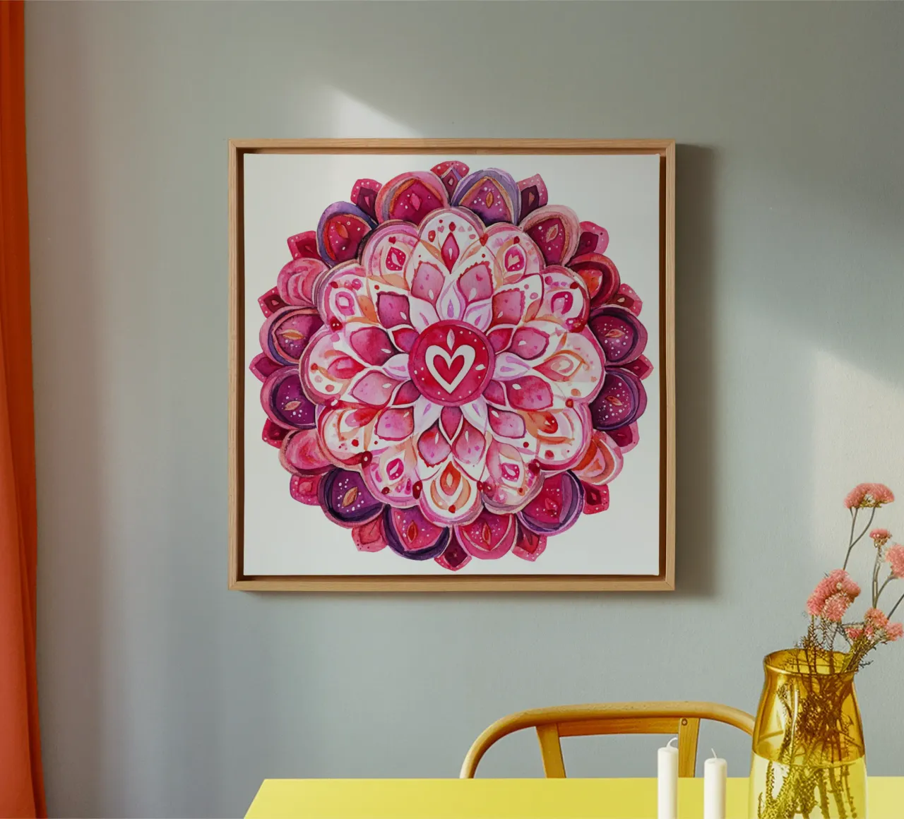 Mandala in aquarel canvas met Baklijst van Spiritual Touch