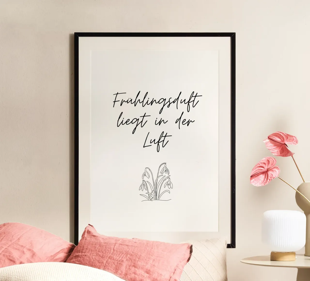 Profumo di primavera | Primavera | Lineart | Illustrazione poster con telaio in legno da keinkonzept