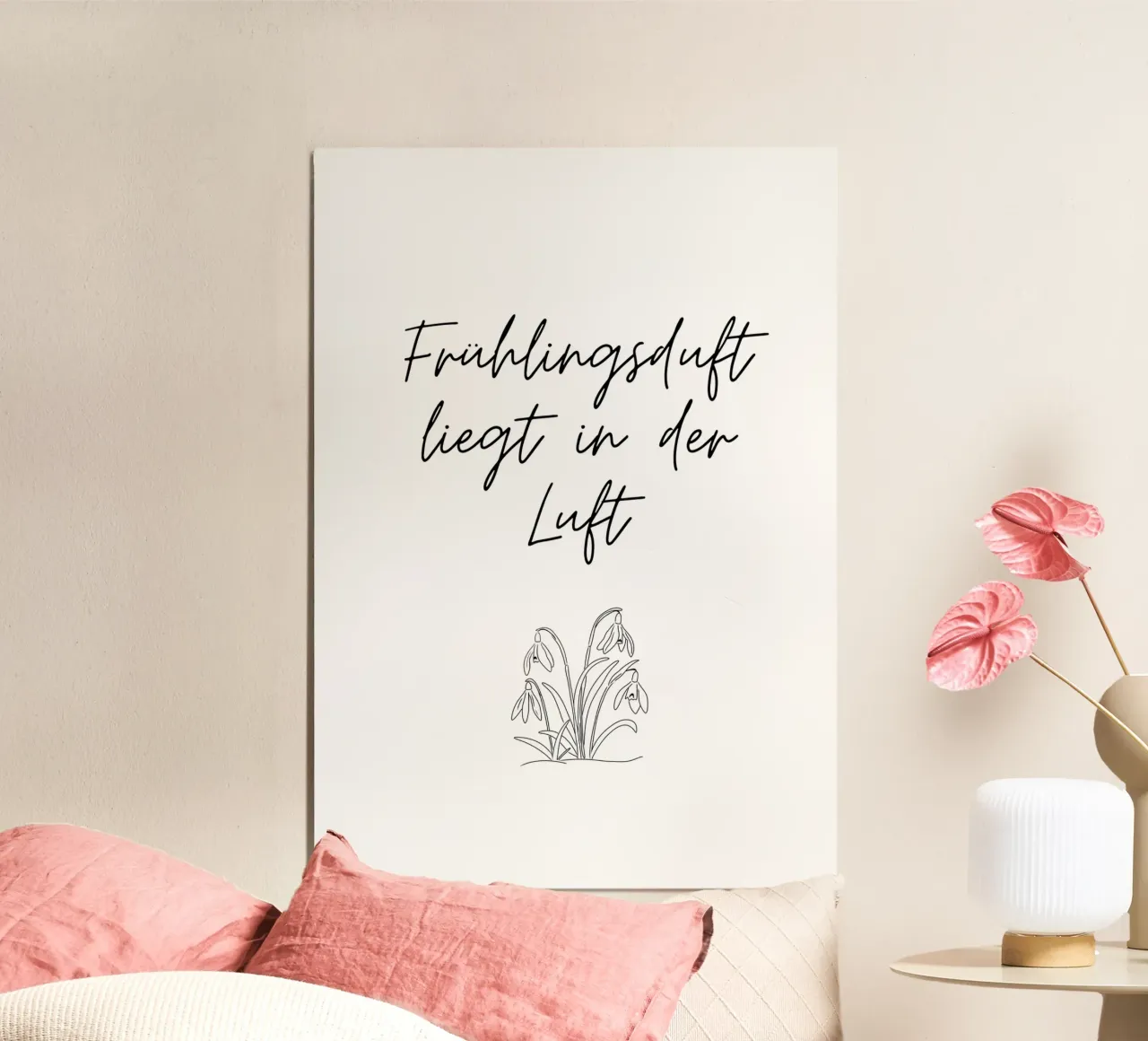 Profumo di primavera | Primavera | Lineart | Illustrazione poster con telaio in legno da keinkonzept
