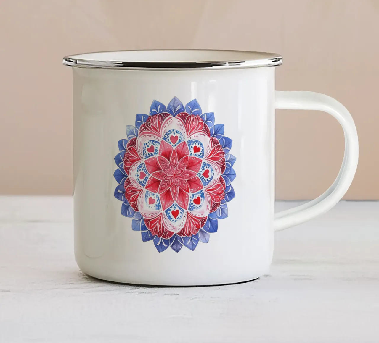 Mandala dell'amore ad acquerello tazza in smalto da Spiritual Touch