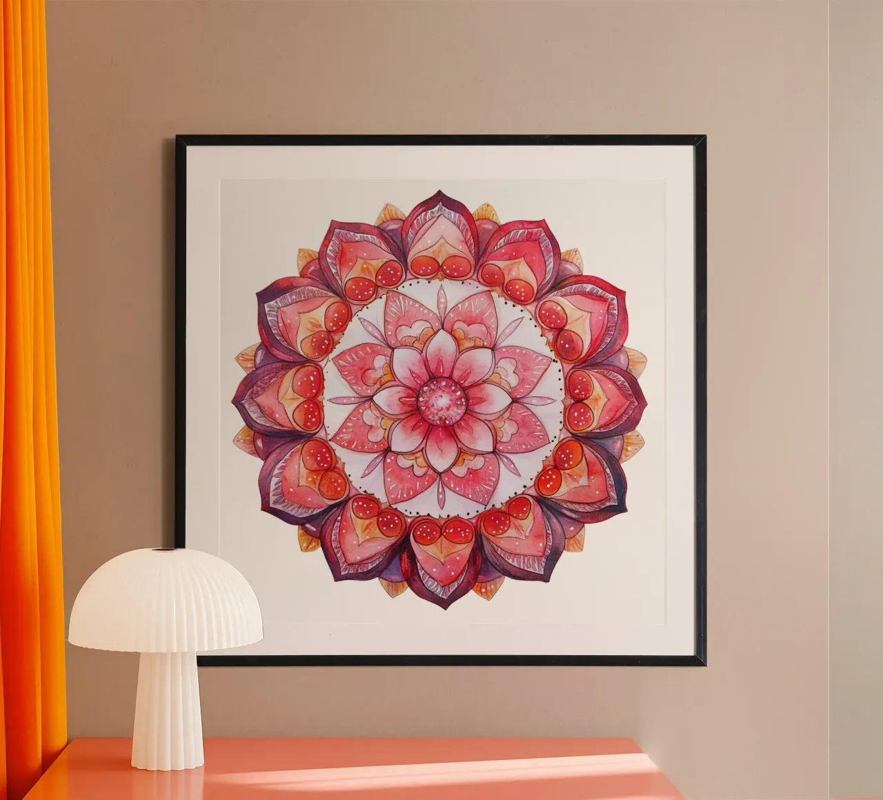 Mandala dell'amore ad acquerello poster con telaio in plastica da Spiritual Touch