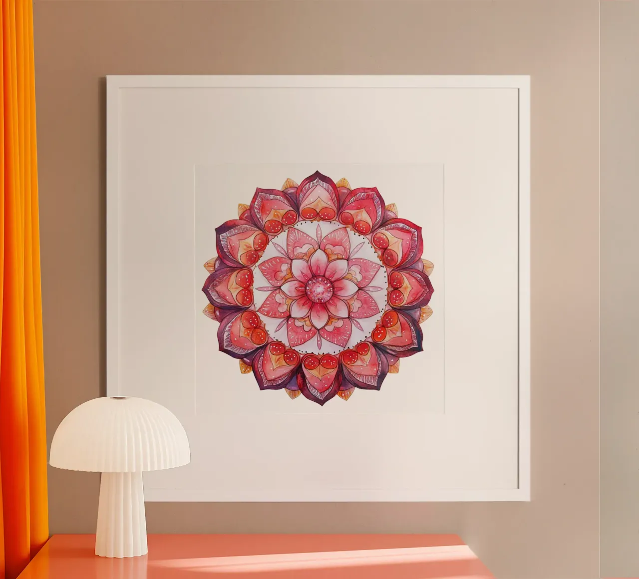 Mandala dell'amore ad acquerello poster con telaio in plastica da Spiritual Touch
