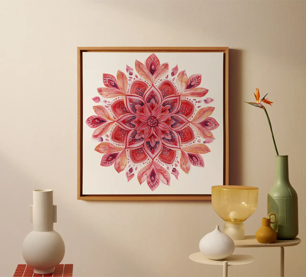 Mandala in aquarel canvas met Baklijst van Spiritual Touch